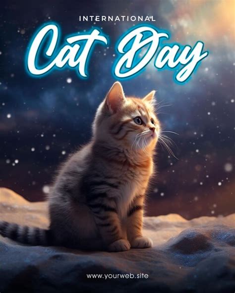 Cartel De Saludo Del D A Internacional Del Gato Con Lindo Fondo De Gato