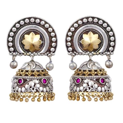 Peora Oxidised Tribal Dual Tone Jhumka Jhumki Earrings Indian