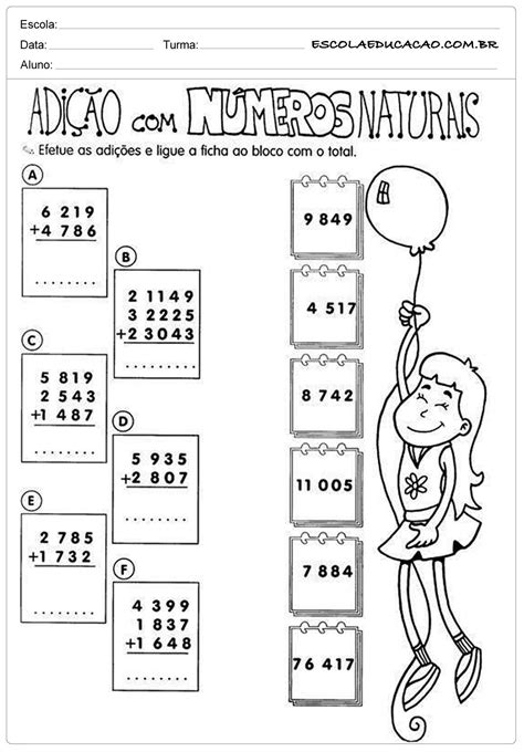 Atividades de Matemática 5º ano Adição números naturais Escola
