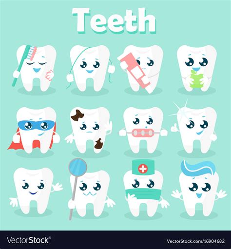 Set of funny icons of teeth Royalty Free Vector Image