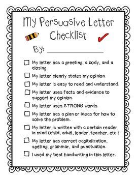 Checklist For Persuasive Writing