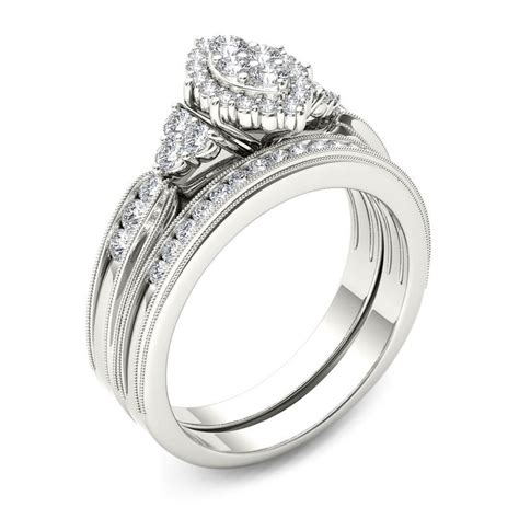 1 2 Ct T W Composite Marquise Diamond With Tri Sides Bridal Set In 14k White Gold Zales