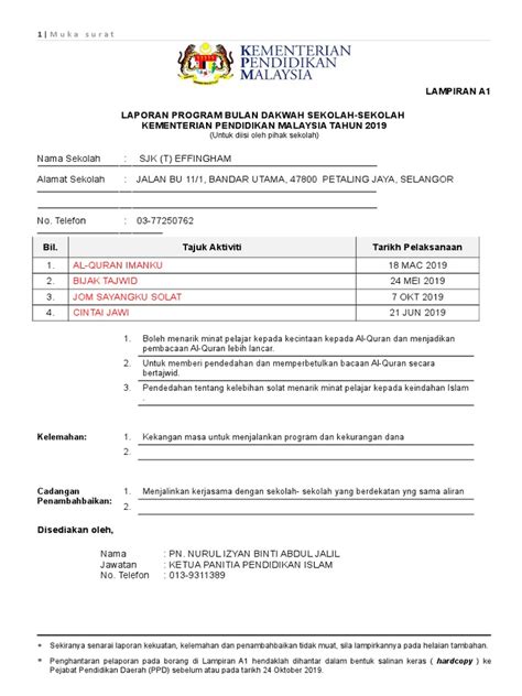 Format Laporan Aktiviti Bulan Dakwah Terriploaty