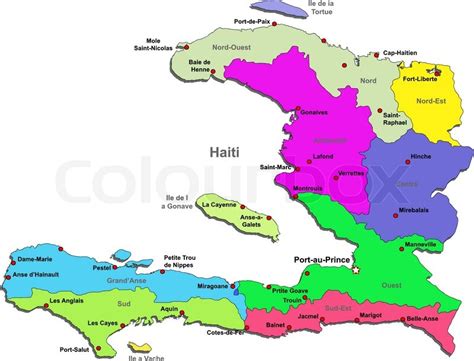 Color Haiti Map With Regions On A White Background Stock Vector