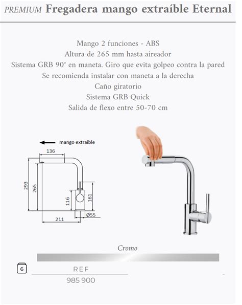 Grifo De Cocina Grober Modelo Eternal Mango Extraible Env O