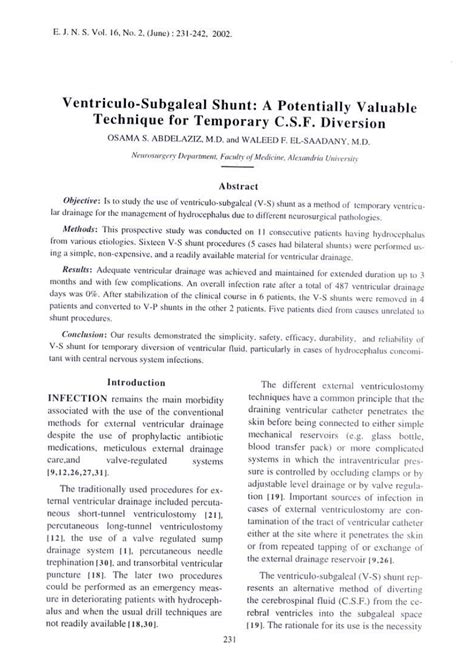 Pdf Ventriculo Subgaleal Shunt A Potentially Valuable Technique For