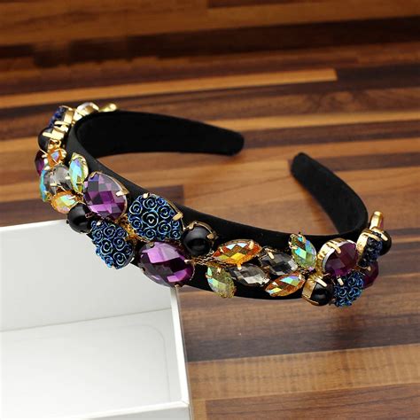 European Vintage Hair Accessories Luxury Black Purple Crystal Baroque