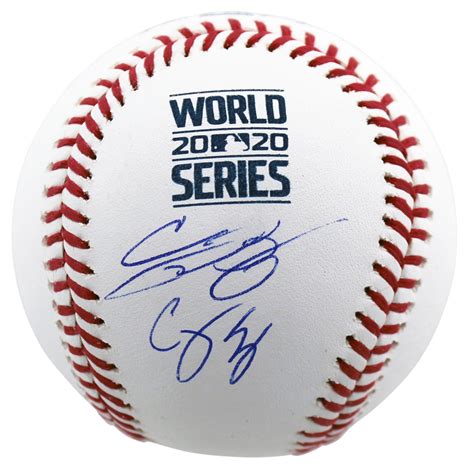 Cody Bellinger Corey Seager Signed World Series Logo Baseball