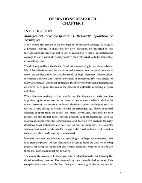 1 Note Operations Research Chapter I Introduction Management