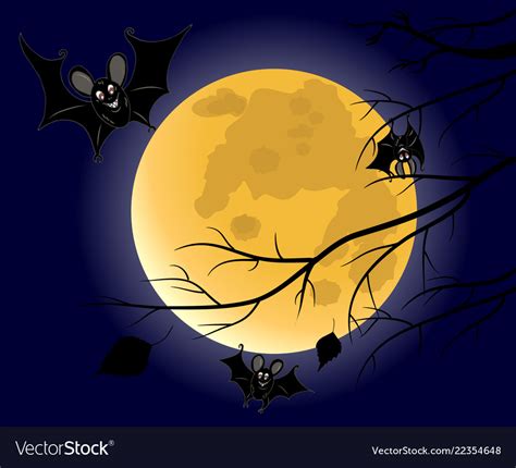 Three bats on full moon background Royalty Free Vector Image