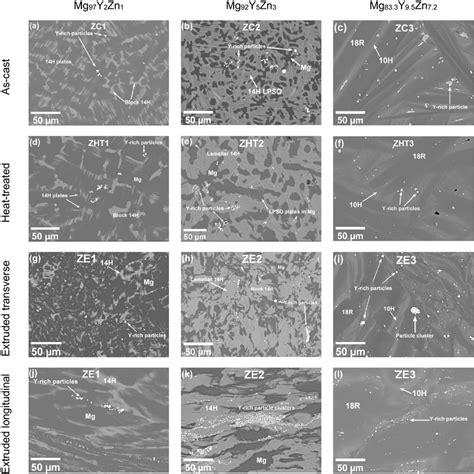 Sem Bse Micrographs Of Mg Y Zn A D G J Mg Y Zn B E H K