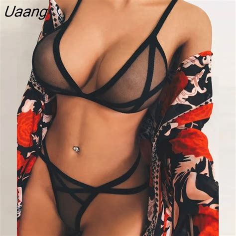 Uaang Sexy Lingerie Erotic Intimates Bra Sets Mesh Perspective Bra