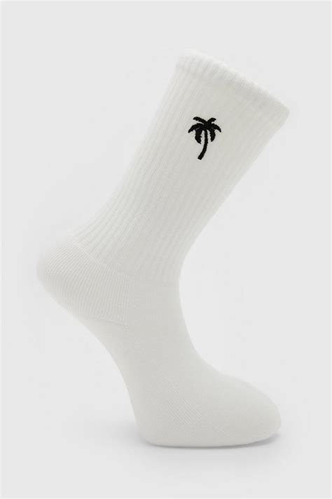 1 Pack Embroidered Palm Tree Sock Boohoo Uk