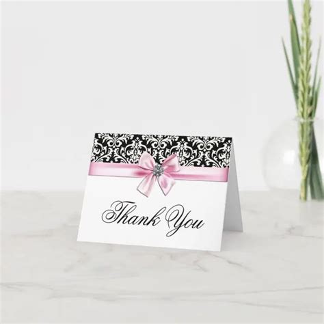 Pink Black Damask Thank You Cards Zazzle Simple Cards Handmade