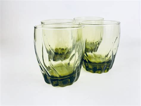 Vintage Green Anchor Hocking Starfire Glasses Set Etsy