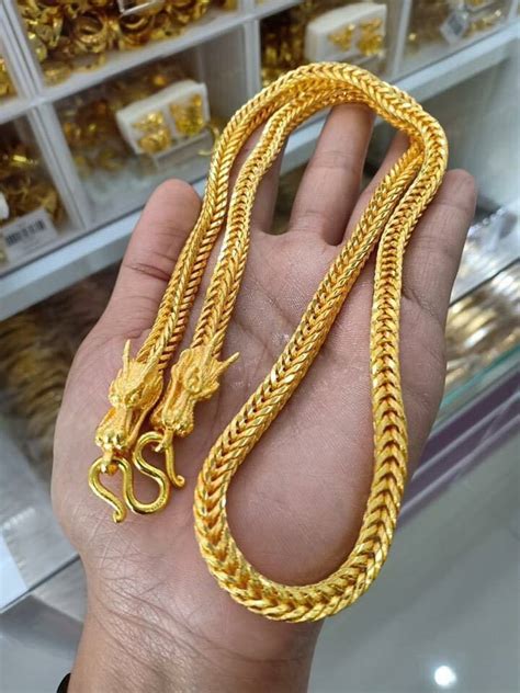 24K Thai Yellow Gold Necklace AMULET SUPER BIG DRAGON Chain 22 24 26