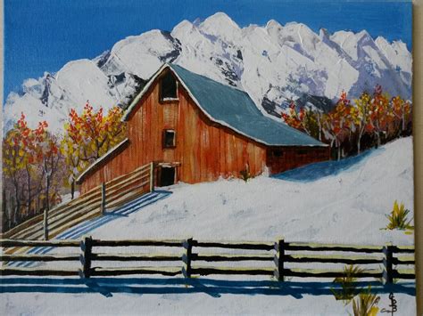 Winter Barn Scene Paintings