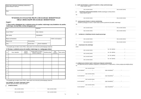 Wniosek o ustalenie prawa do zasiłku rodzinnego oraz dodatków do