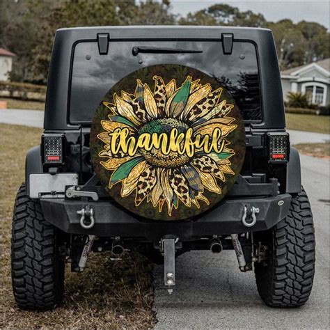 Sunflower Thankful Jeep Car Spare Tire Cover Gift For Campers Custom