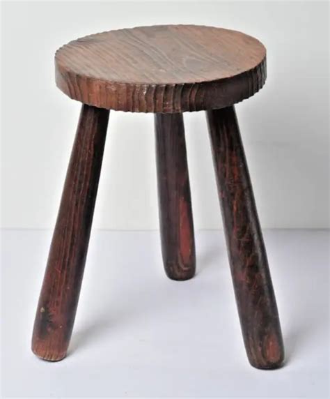 Ancien Tabouret De Traite Berger Brutaliste Tripode Bois Ferme Dlg