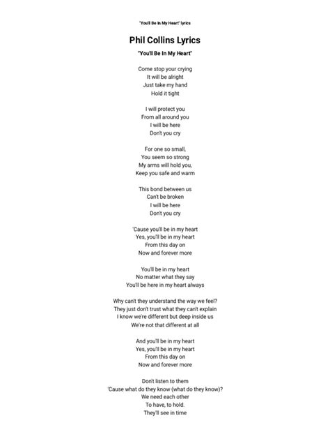 Phil Collins Youll Be In My Heart Lyrics Pdf