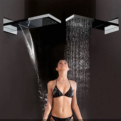 Luxury Dual Functions Waterfall Shower Head Polished Chrome Brass Big