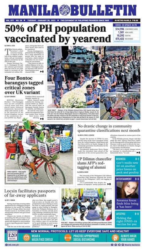 Get Digital Access To Manila Bulletin January 26 2021 Issue