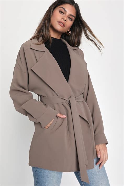 Taupe Trench Coat Short Trench Coat Taupe Outerwear Lulus