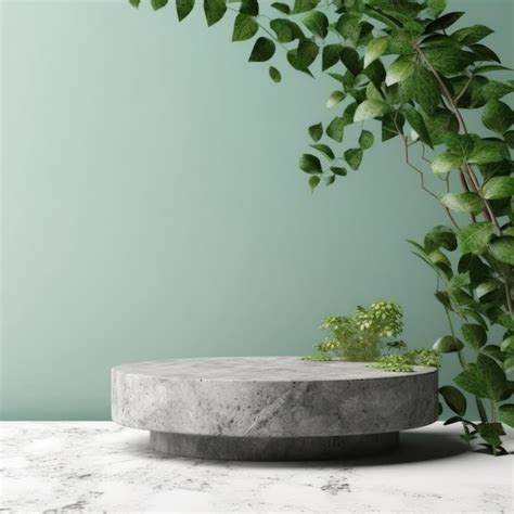 Premium Ai Image A Round Stone Table With A Plant In The Center