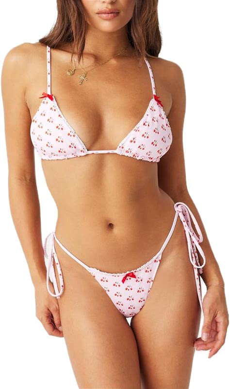 Amazon Alyweatry Women Two Piece String Bikini Set Floral Print Halter Side Tie Triangle