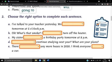 Choose The Correct Option To Complete Each Sentence Brainly Lat