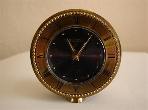 Vintage Swiza 8 Solid Brass Wind Up Travel Alarm Clock Art