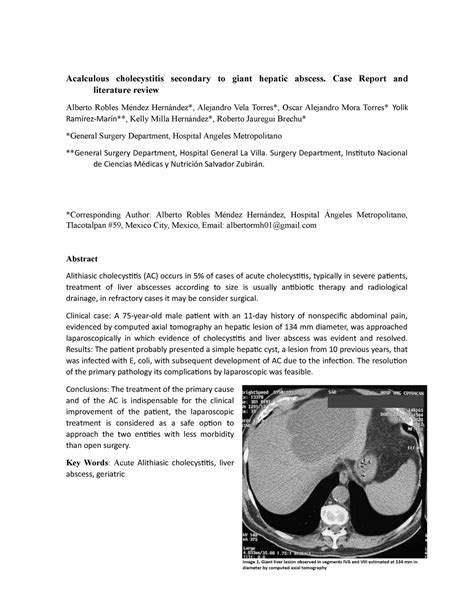 Acalculous Cholecystitis Secondary To Giant Hepatic Abscess Case