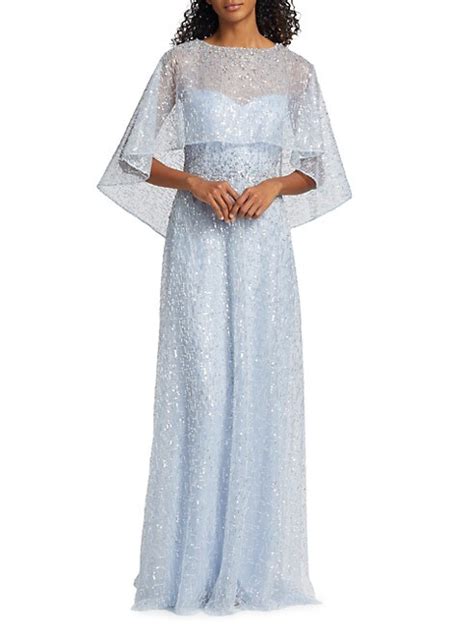 Shop Teri Jon By Rickie Freeman Beaded Tulle And Lace Capelet Gown Saks