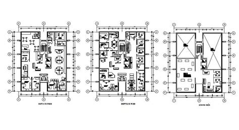 Three Story Office Building Floor Plan Layout Details Dwg File Cadbull