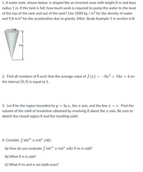 Solved 1 A Water Tank Shown Below Is Shaped Like An