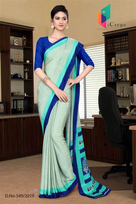 Crepe Uniform Printed Saree With Blouse Piece At Rs 650 Piece In