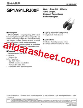 GP1A91LRJ00F Datasheet PDF Sharp Corporation