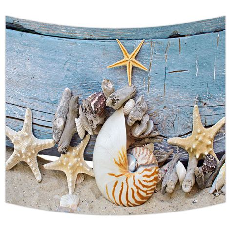 Zkgk Summer Beach With Starfish Sea Shells Tapestry Wall Hanging Wall