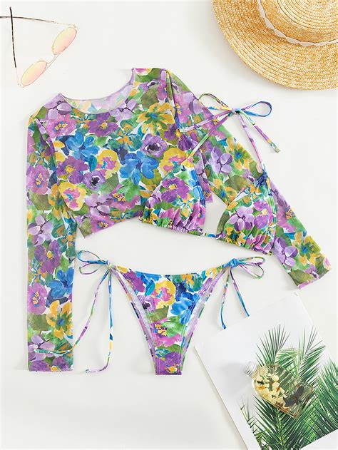 Shein Swim Vcay Ba Ador Bikini Tri Ngulo Halter Con Estampado Floral