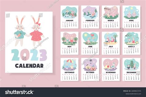 Printable Vertical Monthly Design Calendar 2023 Stock Vector (Royalty ...