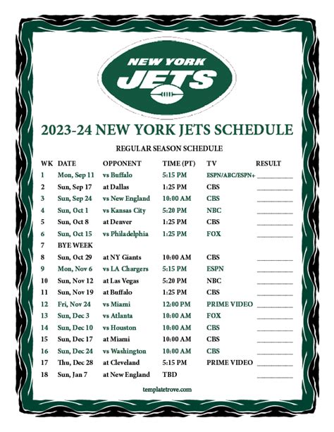 Printable 2023-2024 New York Jets Schedule