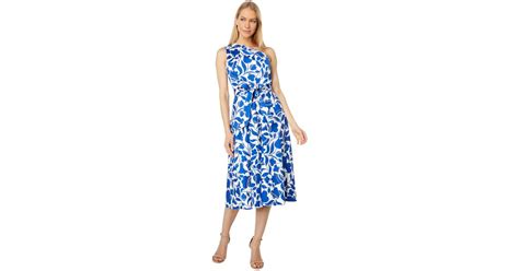 Kate Spade Cotton Zigzag Floral Belted Sabrina Dress In Blue Lyst