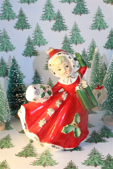 Relpo Muff Girl Shopper Planter Christmas Planter Vintage Christmas Girl Retro Christmas Planter