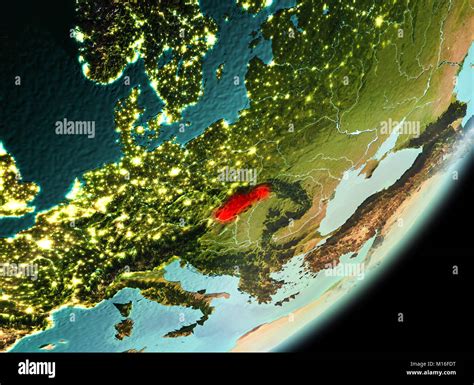 Slovakia In The Morning Highlighted In Red On Planet Earth D