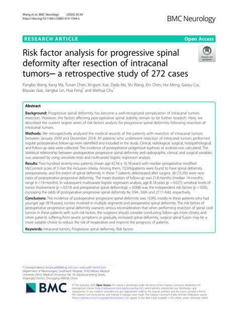 Pdf Risk Factor Analysis For Progressive Spinal Deformity After