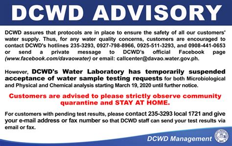 Dcwd Advisory No Acceptance Of Water Sample Testing Reqs