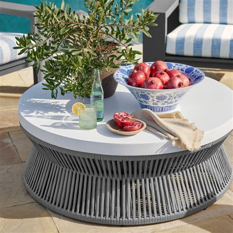 Pasadena Outdoor Fiberstone And Rope Round Coffee Table Williams Sonoma