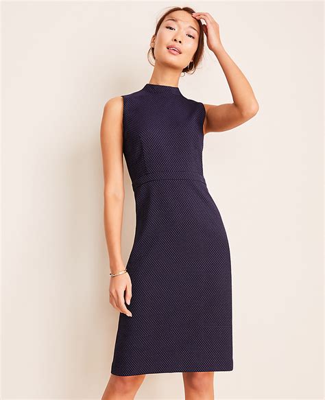 The Mock Neck Sheath Dress In Pindot