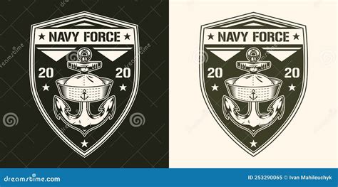 Navy Force Emblem Monochrome Vintage Stock Vector Illustration Of